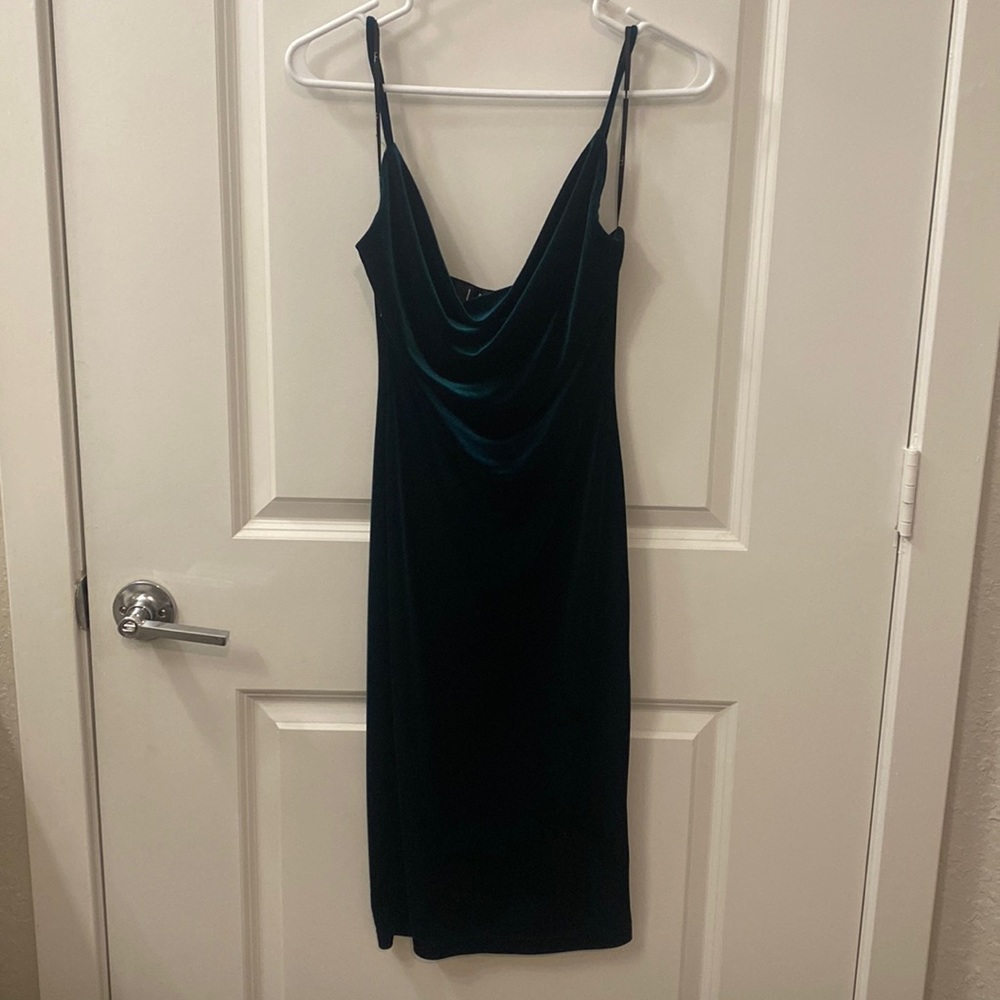Lulus Velvet Green Cowl Neck Dress